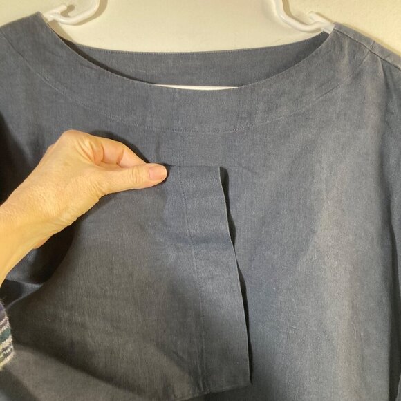Womens PureJill Linen Tunic 1/2 Sleeve Navy Side Slit M - Picture 3 of 8